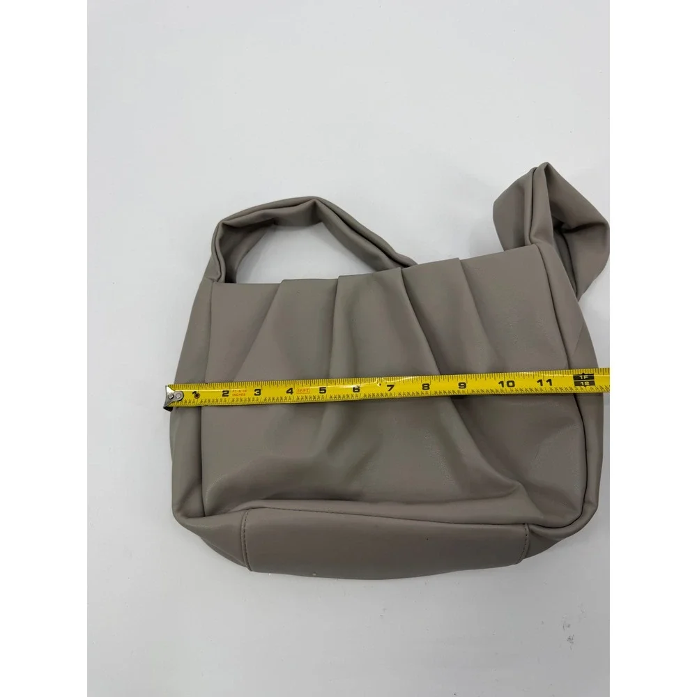 Banana Republic Taupe Gray Pleated Knotted Strap Faux Leather Shoulder Bag OS